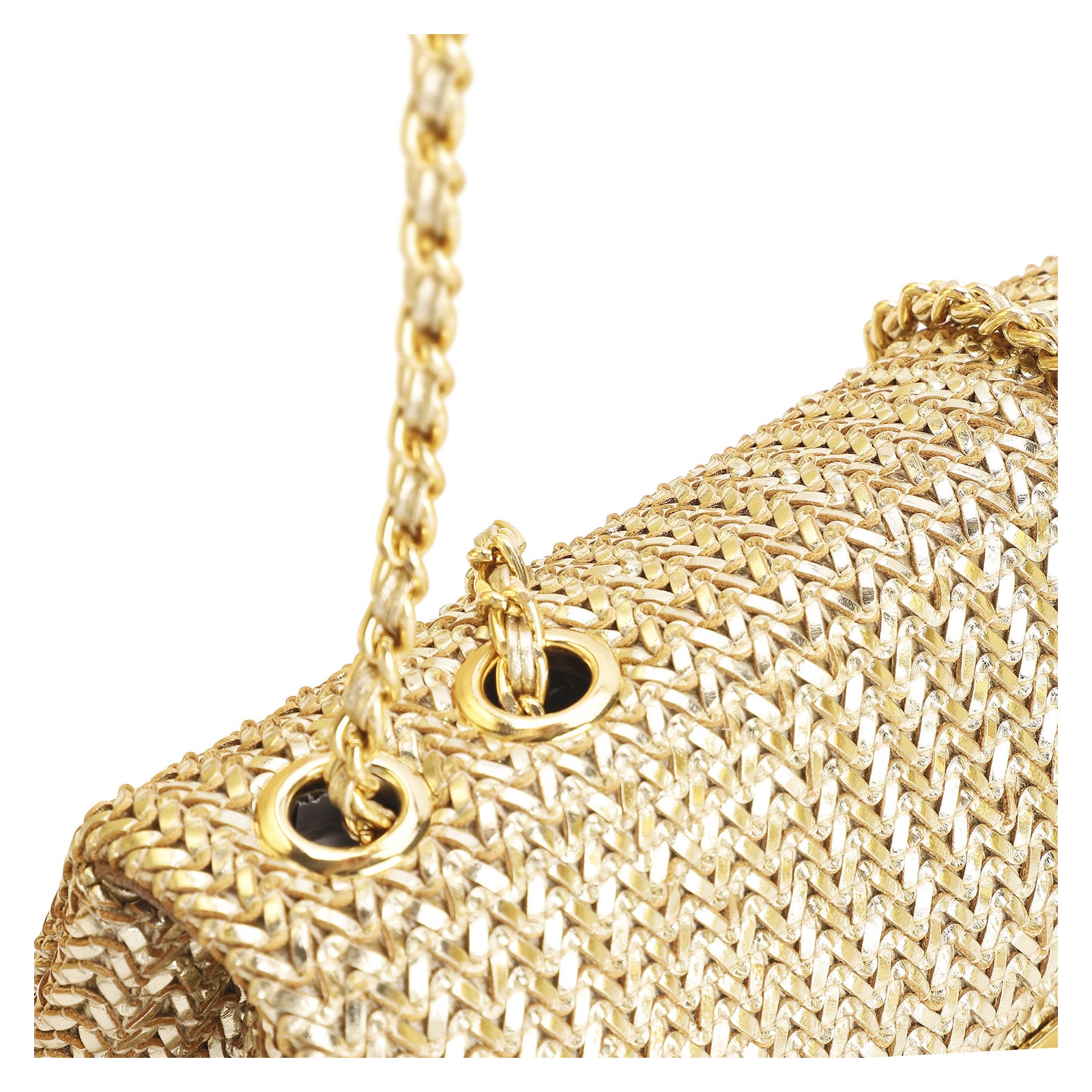 Bolsa De Ombro Couro Crochet Dourado
