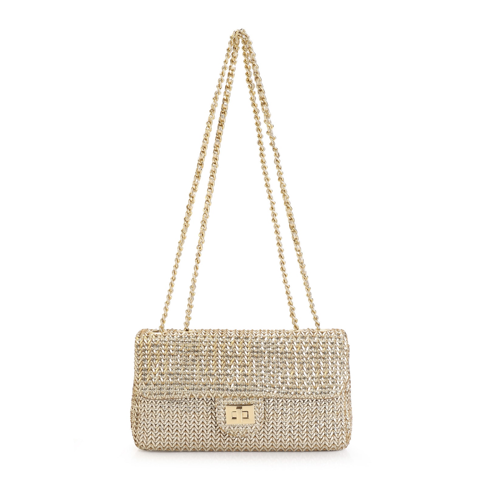 Bolsa De Ombro Couro Crochet Dourado