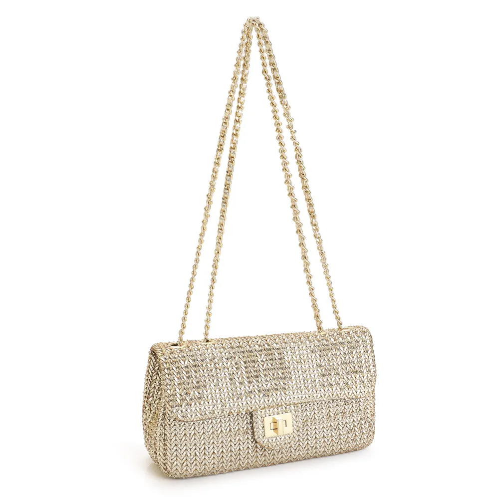 Bolsa De Ombro Couro Crochet Dourado - imagem 2