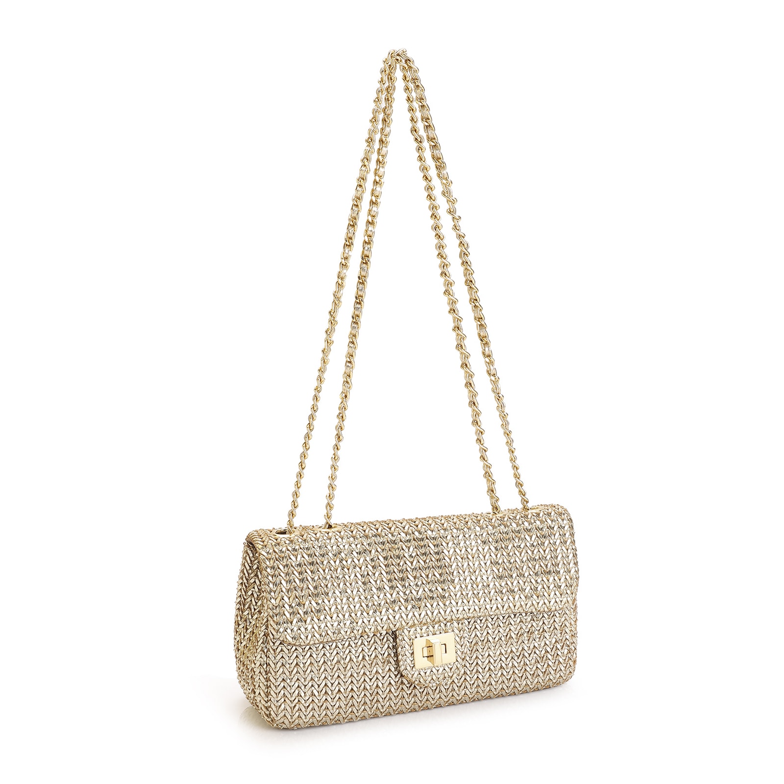 Bolsa De Ombro Couro Crochet Dourado