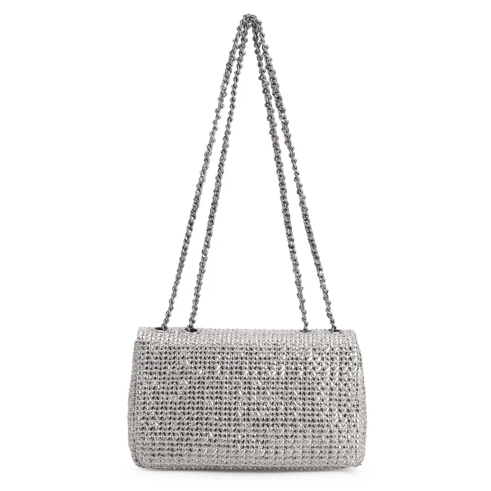 Bolsa De Ombro Couro Crochet Prata - imagem 3