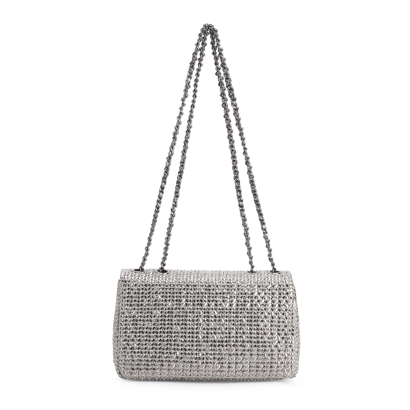Bolsa De Ombro Couro Crochet Prata