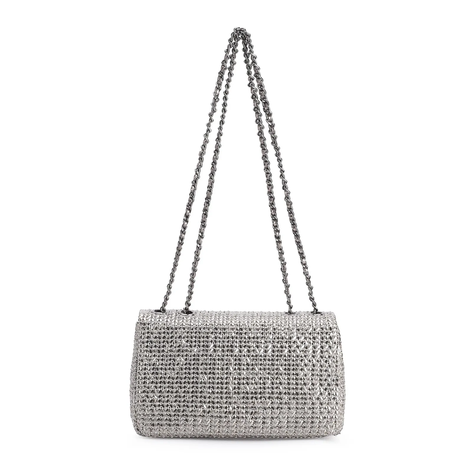 Bolsa De Ombro Couro Crochet Prata