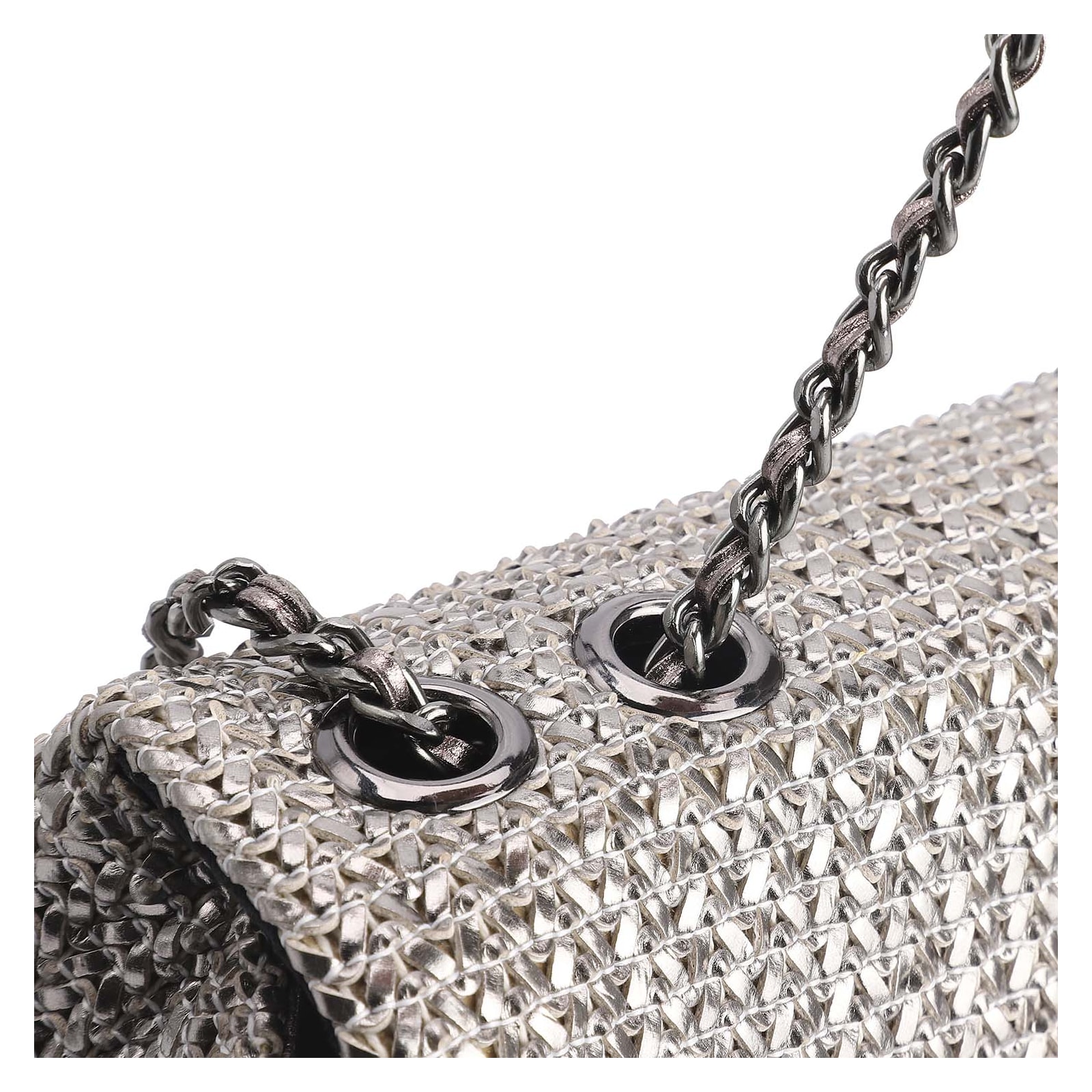 Bolsa De Ombro Couro Crochet Prata