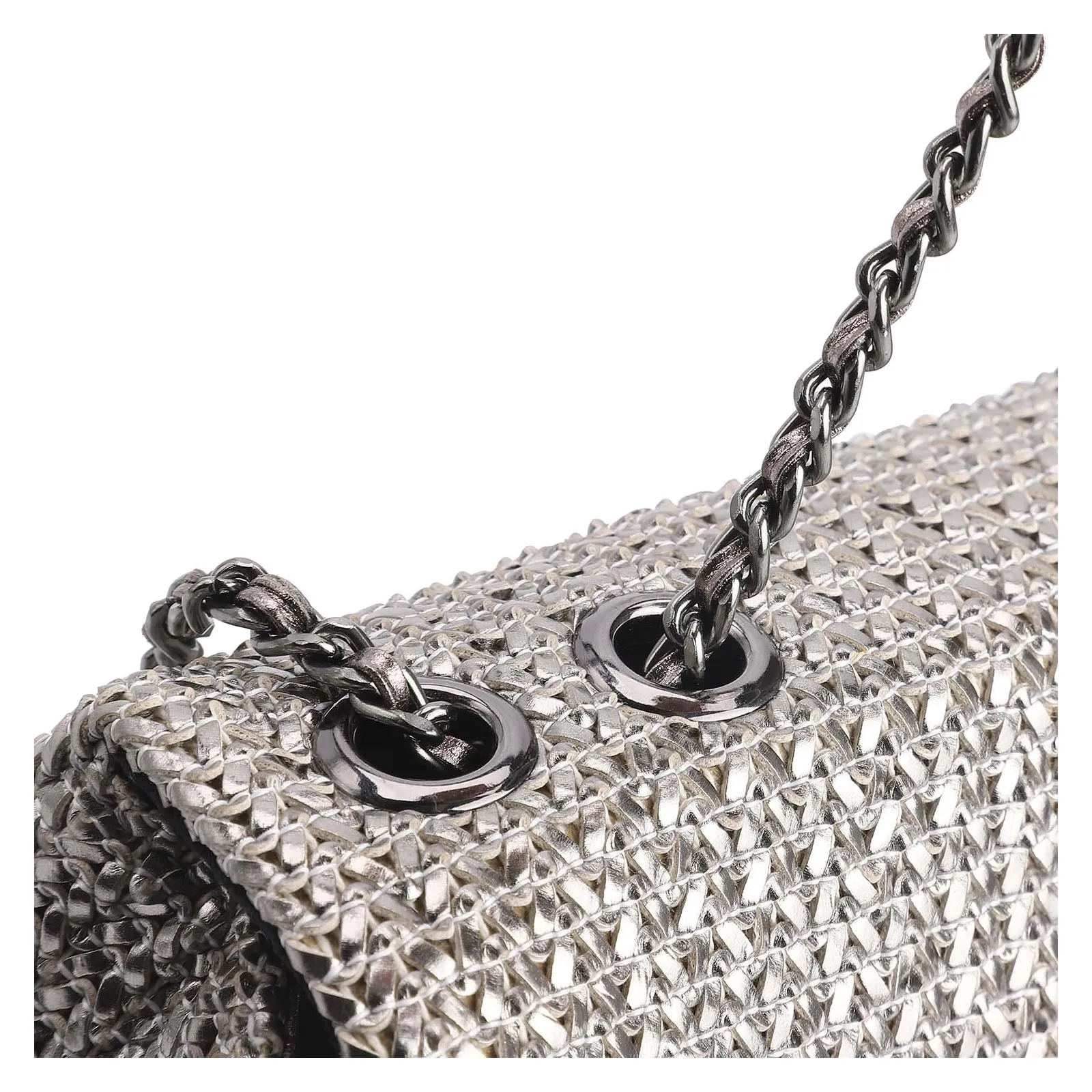 Bolsa De Ombro Couro Crochet Prata