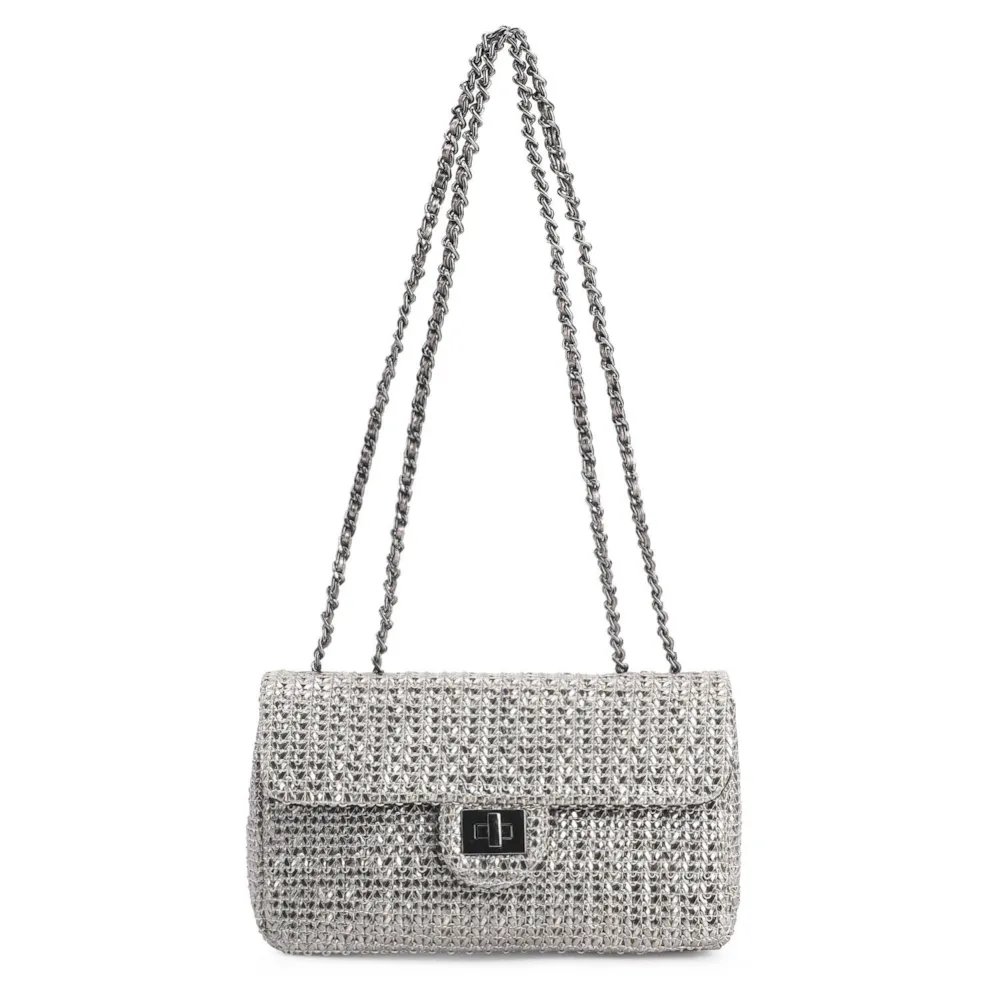 Bolsa De Ombro Couro Crochet Prata