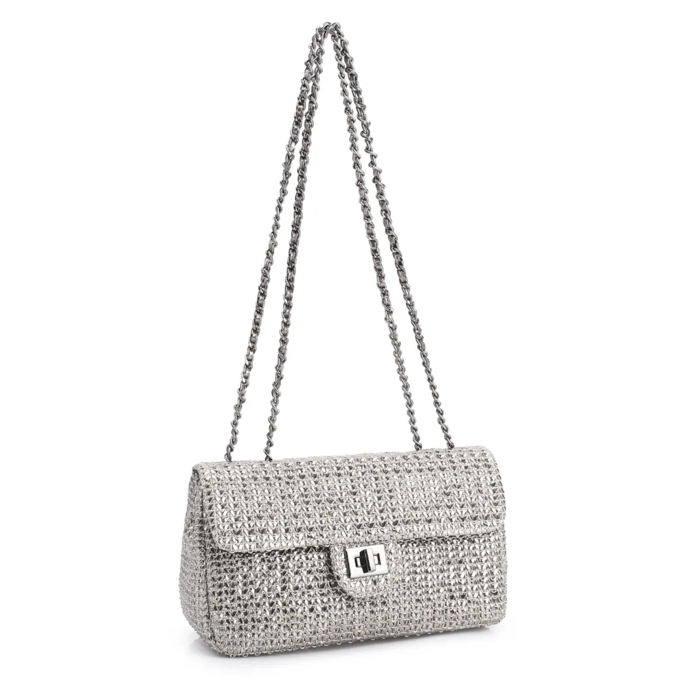 Bolsa De Ombro Couro Crochet Prata - imagem 2