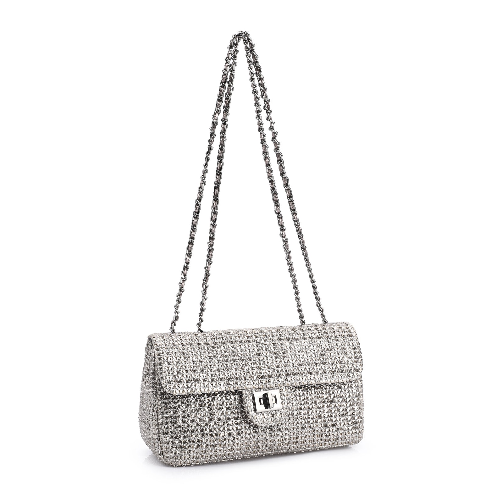 Bolsa De Ombro Couro Crochet Prata
