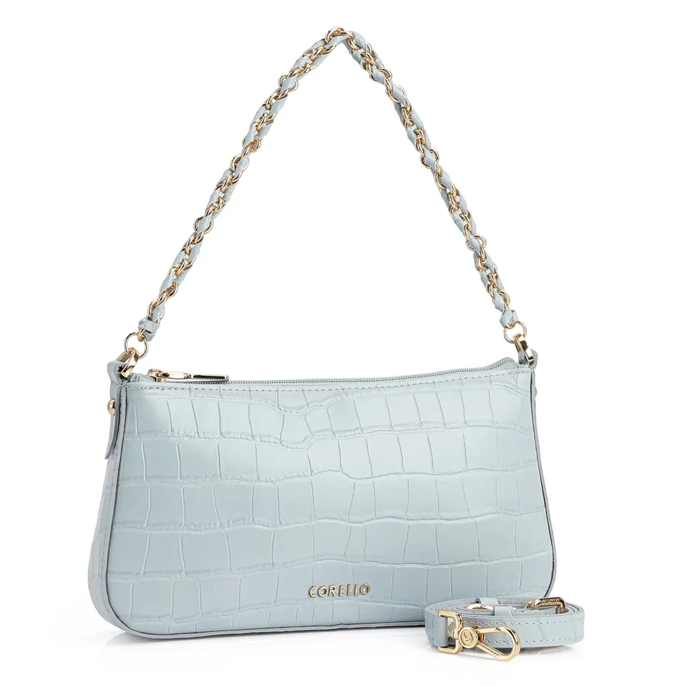 Bolsa De Ombro Couro Croco Azul - imagem 3