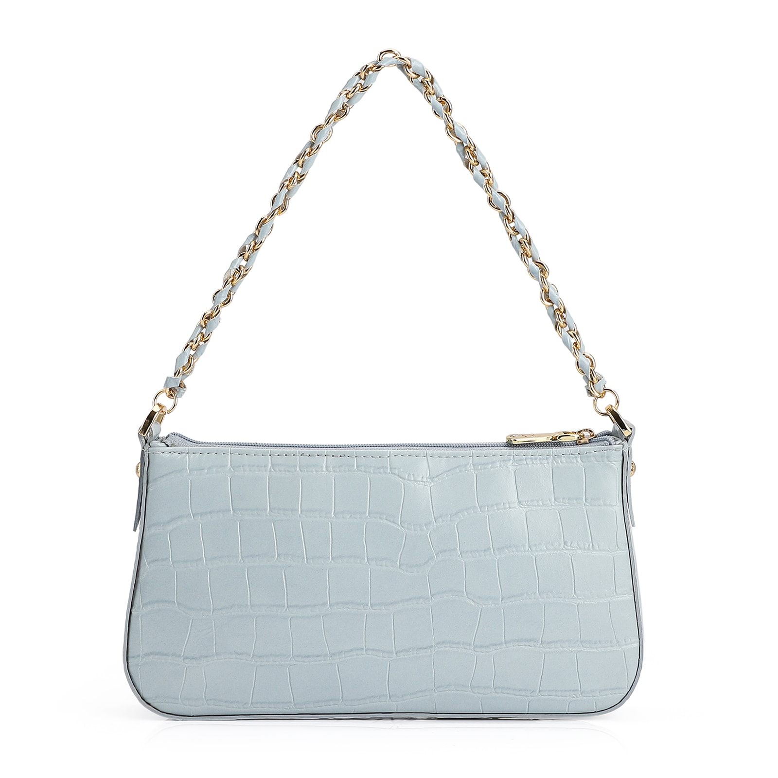 Bolsa De Ombro Couro Croco Azul