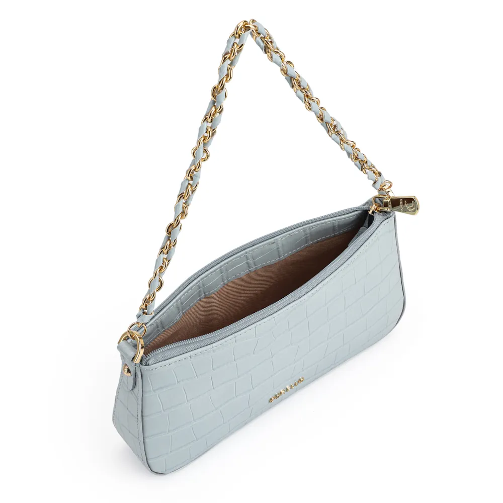 Bolsa De Ombro Couro Croco Azul - imagem 5
