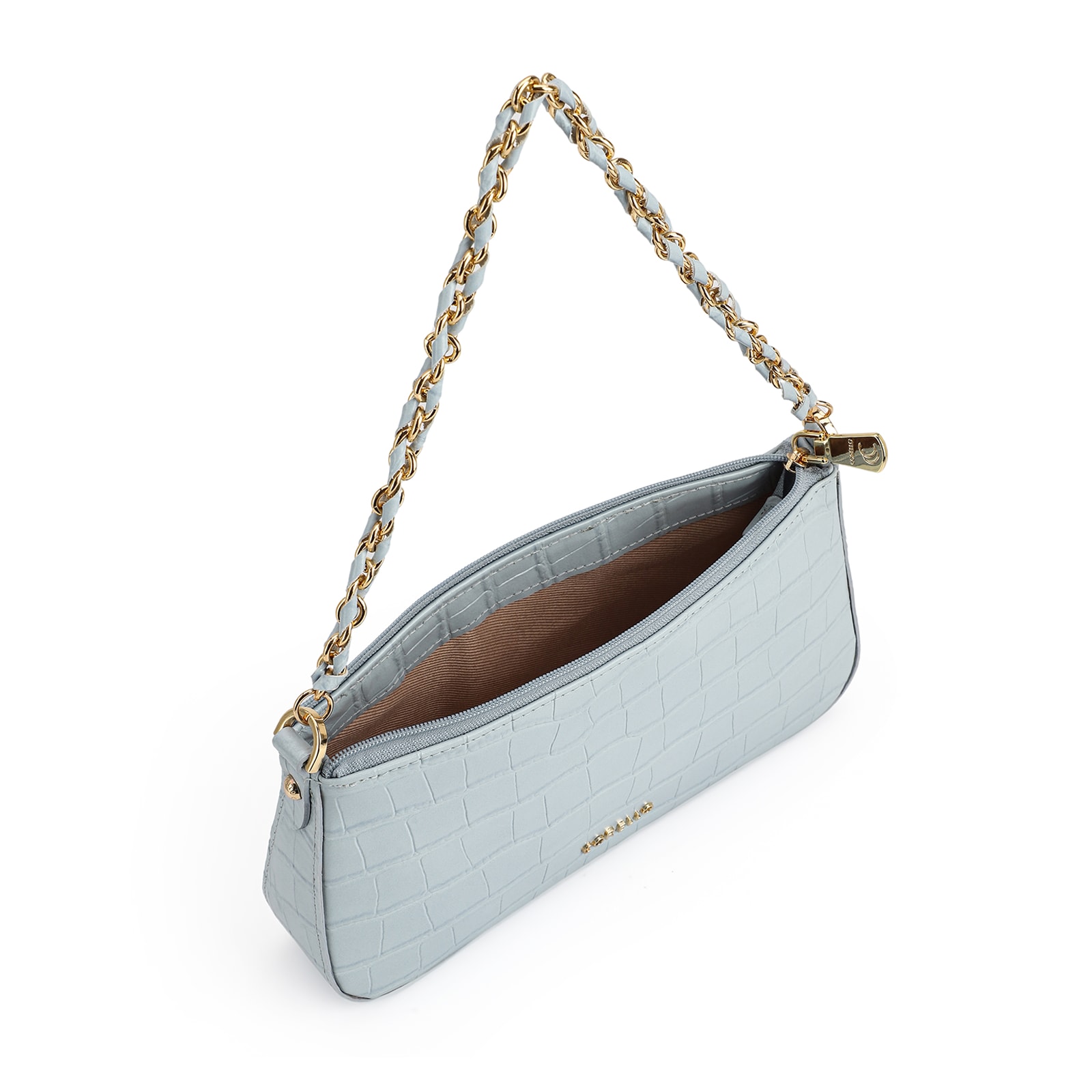Bolsa De Ombro Couro Croco Azul