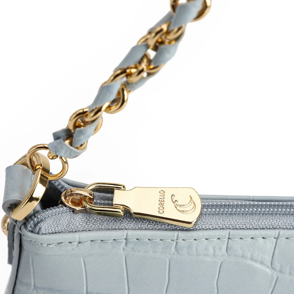 Bolsa De Ombro Couro Croco Azul - imagem 6