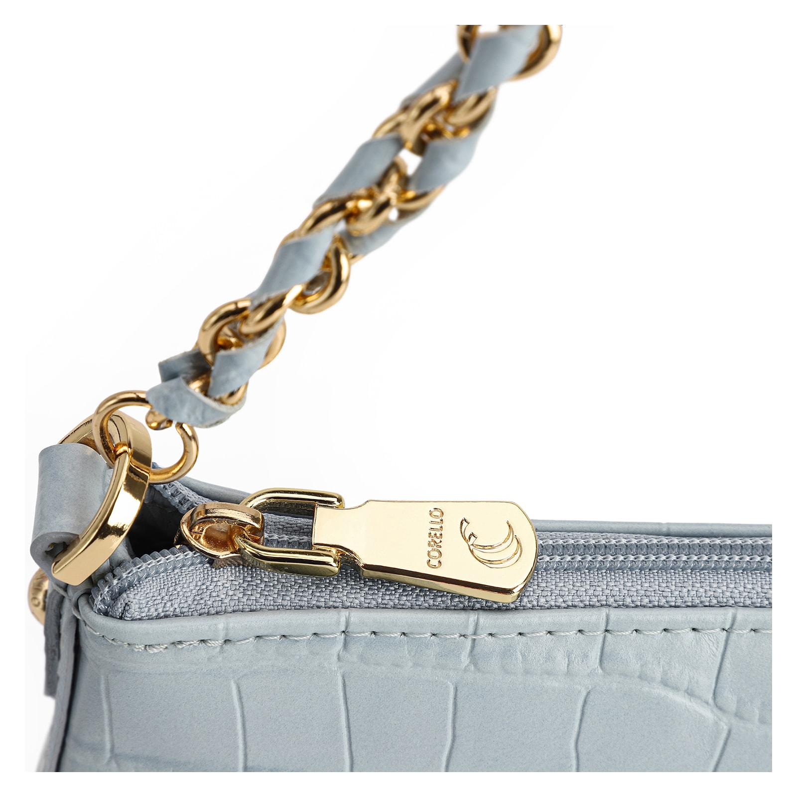 Bolsa De Ombro Couro Croco Azul