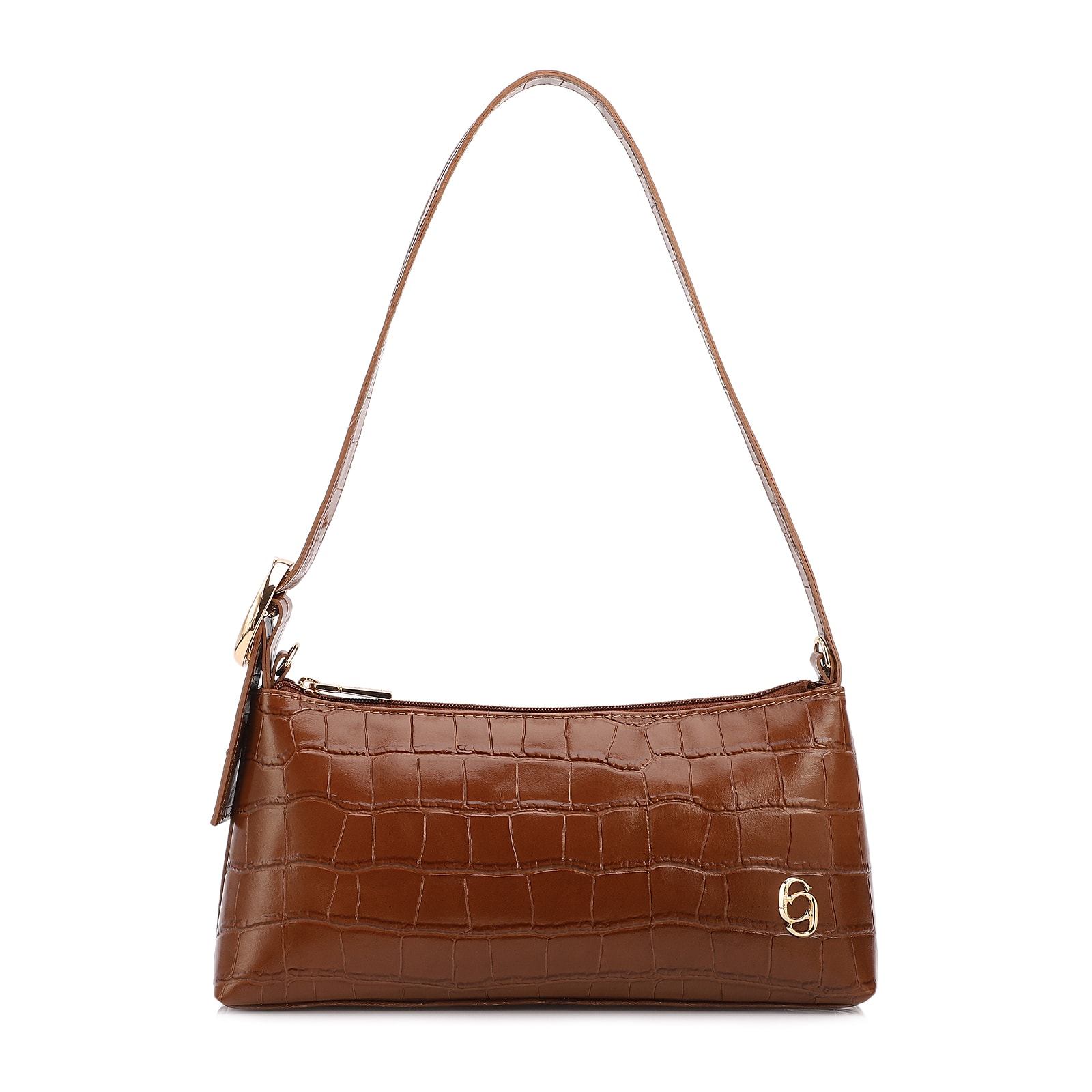 Bolsa De Ombro Couro Croco Caramelo