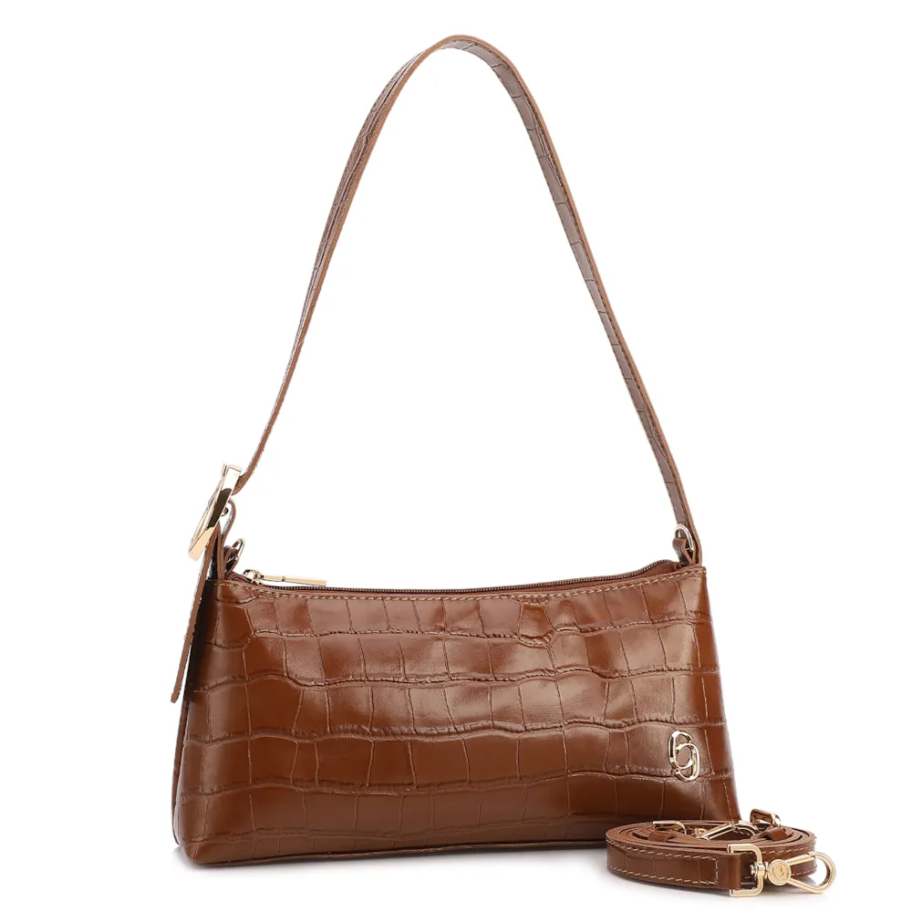 Bolsa De Ombro Couro Croco Caramelo - imagem 2