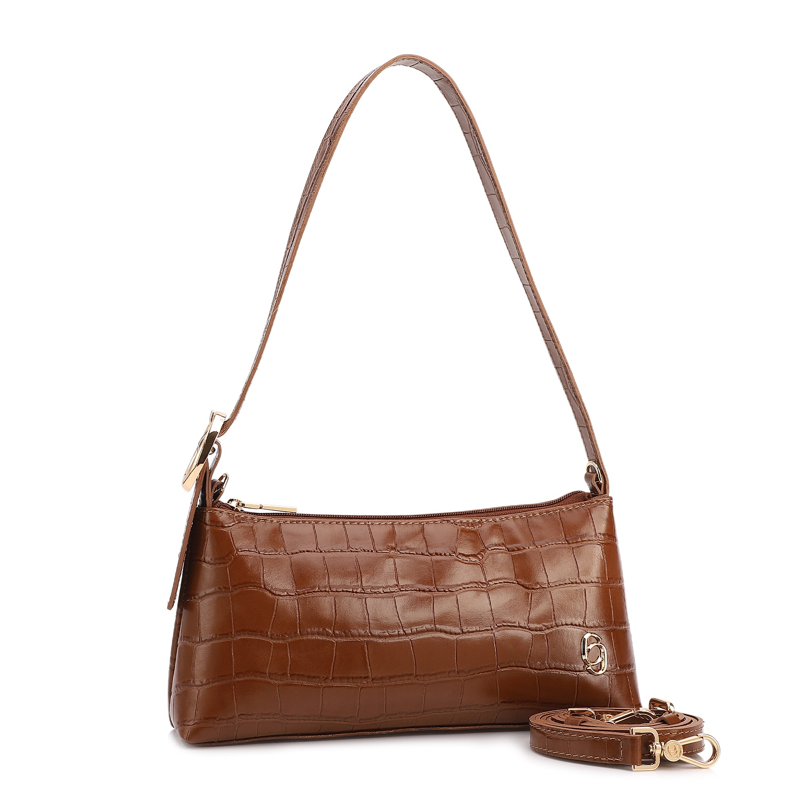 Bolsa De Ombro Couro Croco Caramelo