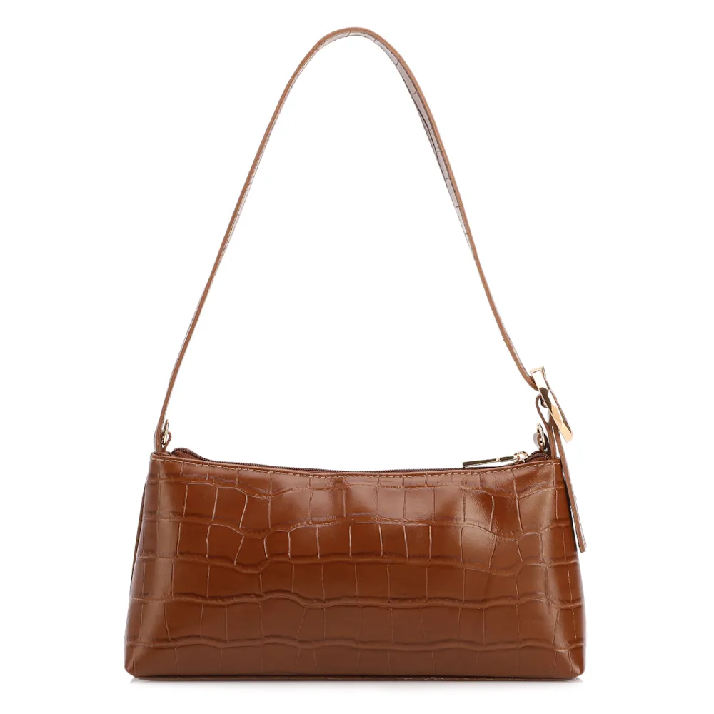 Bolsa De Ombro Couro Croco Caramelo - imagem 3