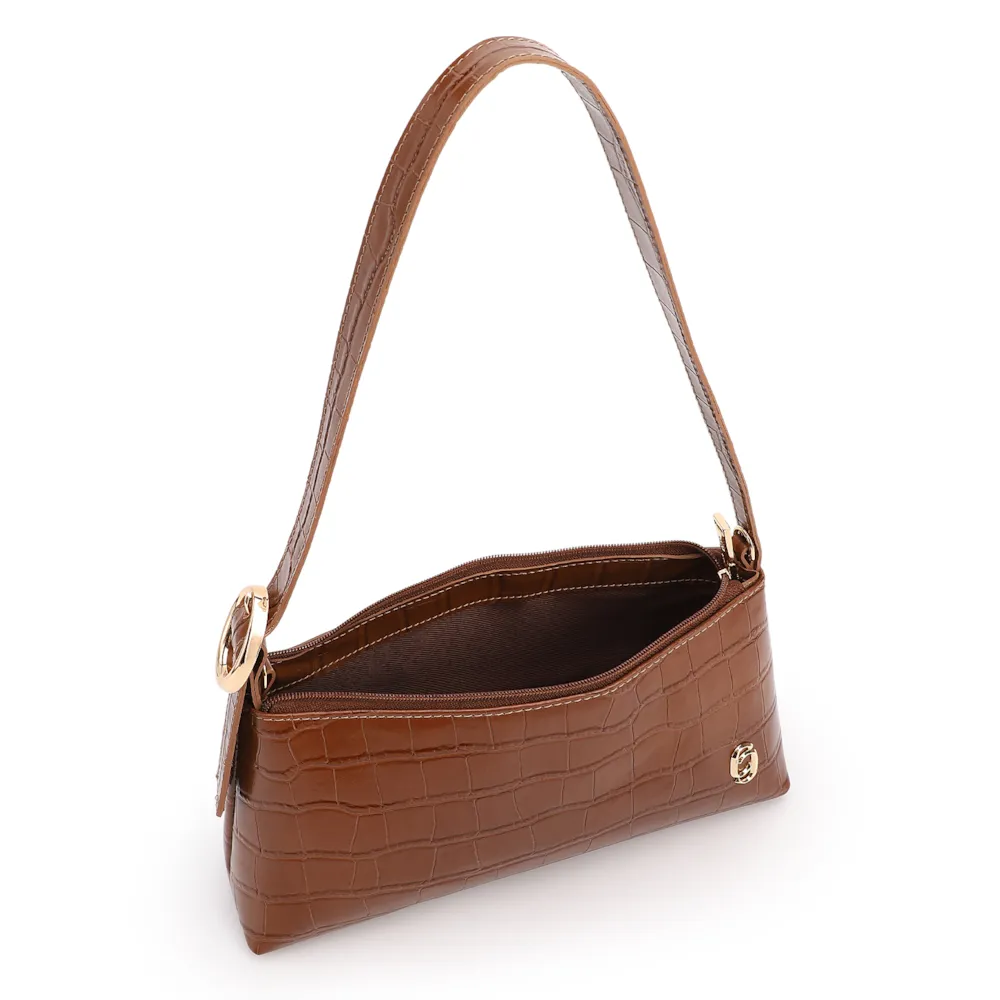 Bolsa De Ombro Couro Croco Caramelo - imagem 4