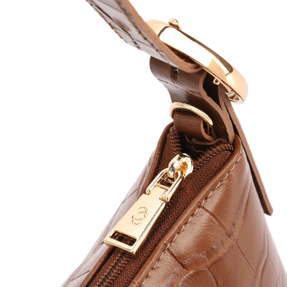 Bolsa De Ombro Couro Croco Caramelo - imagem 5