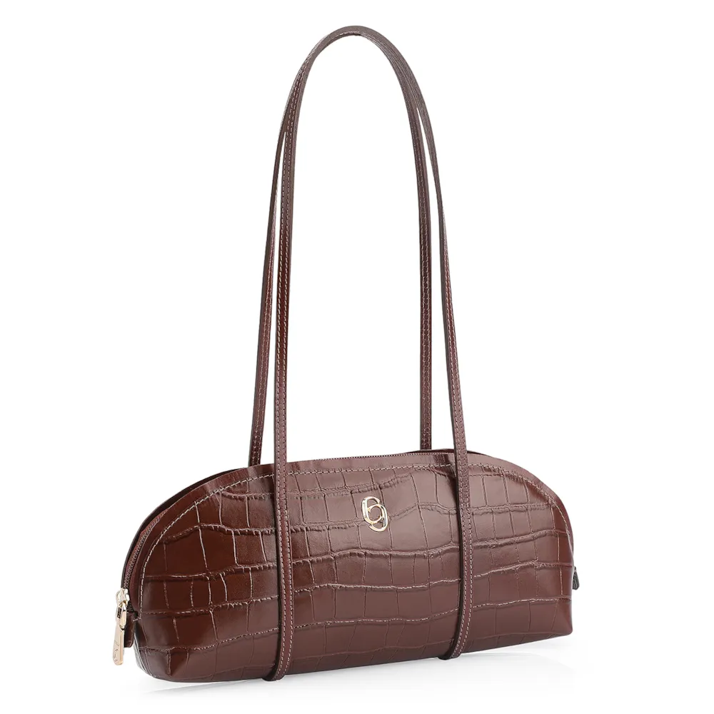 Bolsa De Ombro Couro Croco Marrom - imagem 3