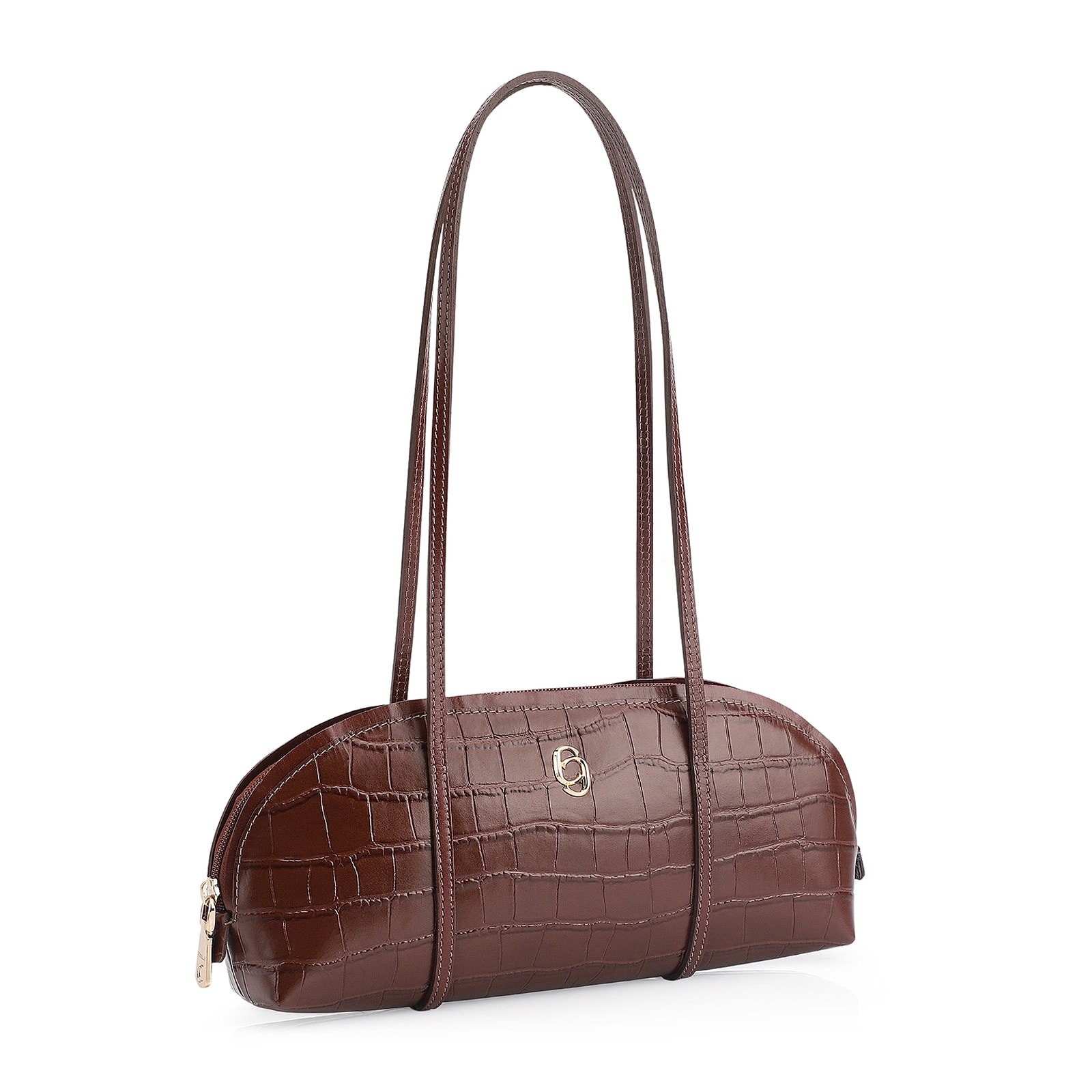 Bolsa De Ombro Couro Croco Marrom