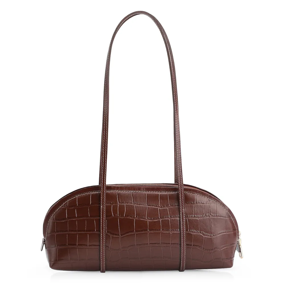 Bolsa De Ombro Couro Croco Marrom - imagem 4