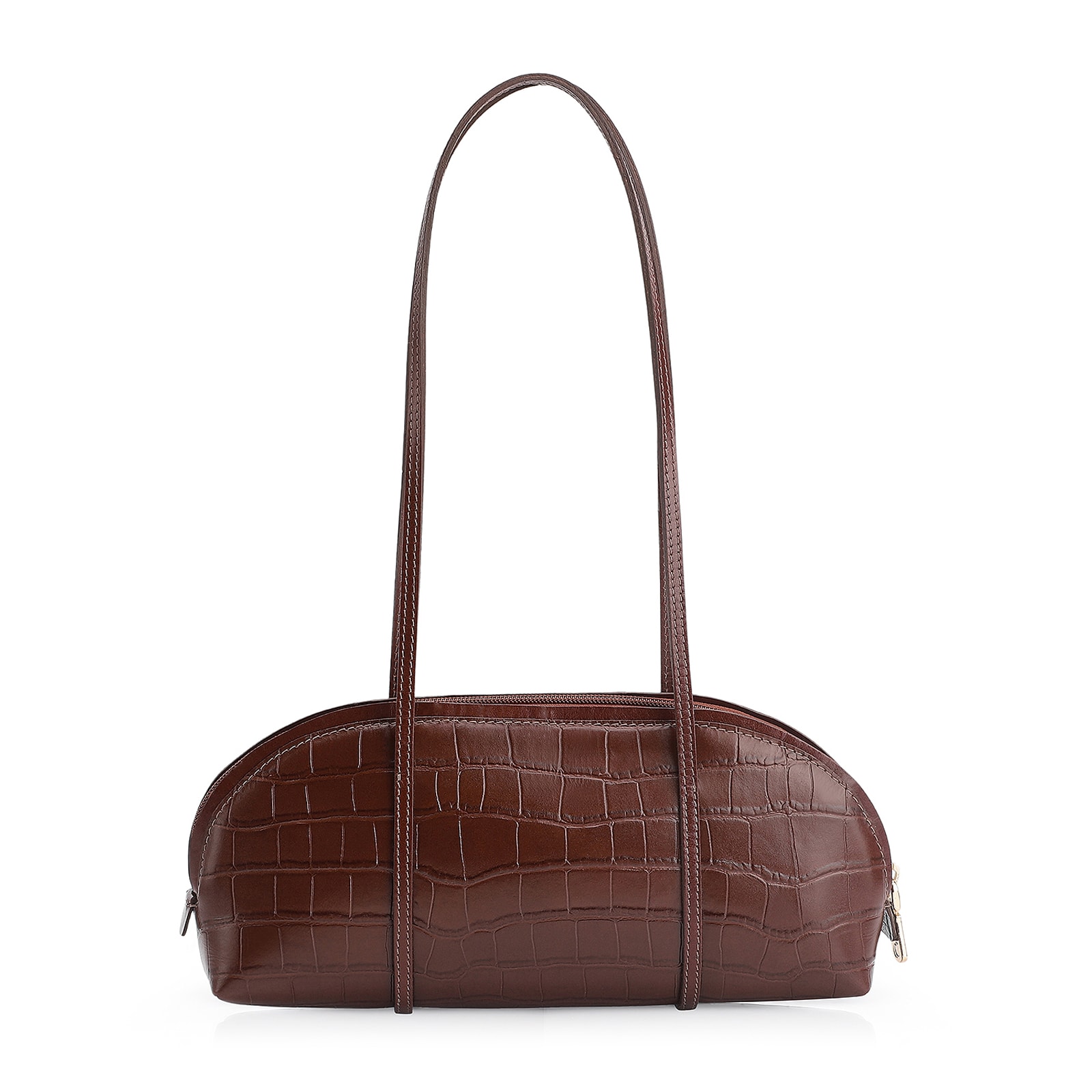 Bolsa De Ombro Couro Croco Marrom