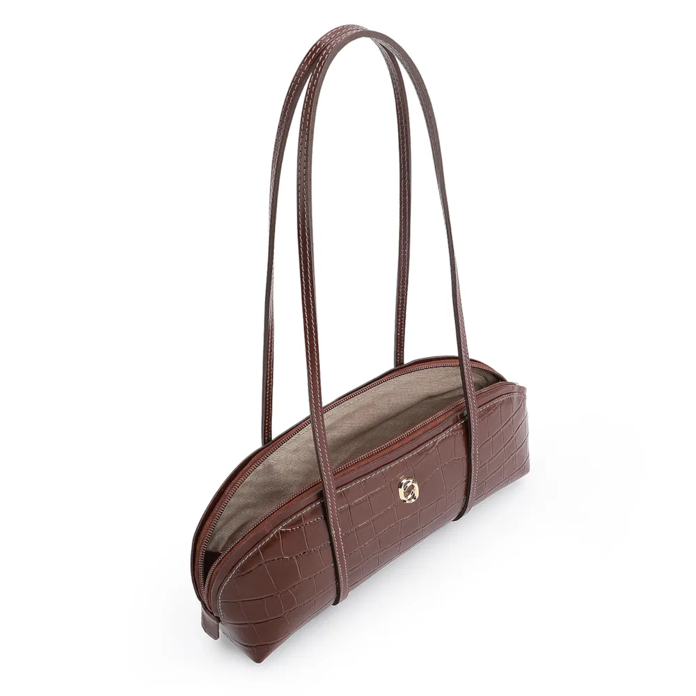 Bolsa De Ombro Couro Croco Marrom - imagem 5