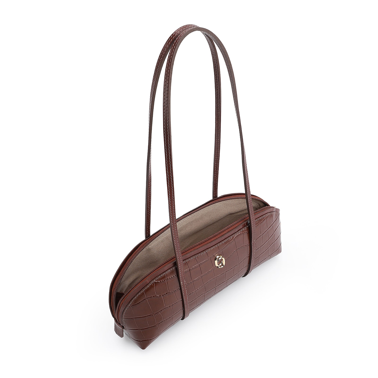 Bolsa De Ombro Couro Croco Marrom