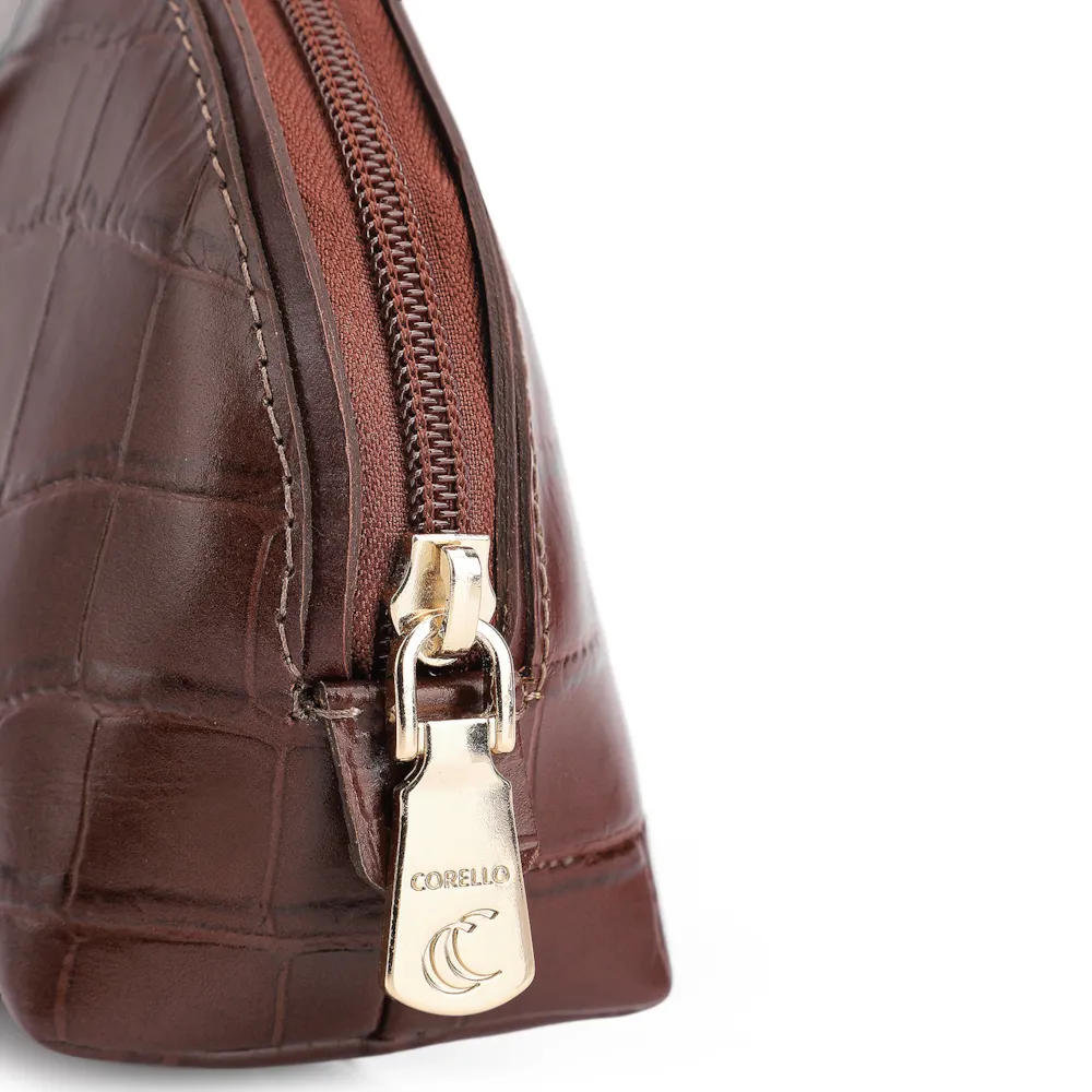 Bolsa De Ombro Couro Croco Marrom - imagem 6