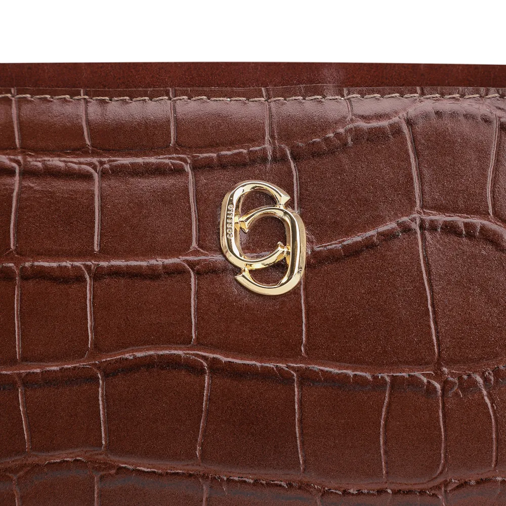 Bolsa De Ombro Couro Croco Marrom - imagem 7