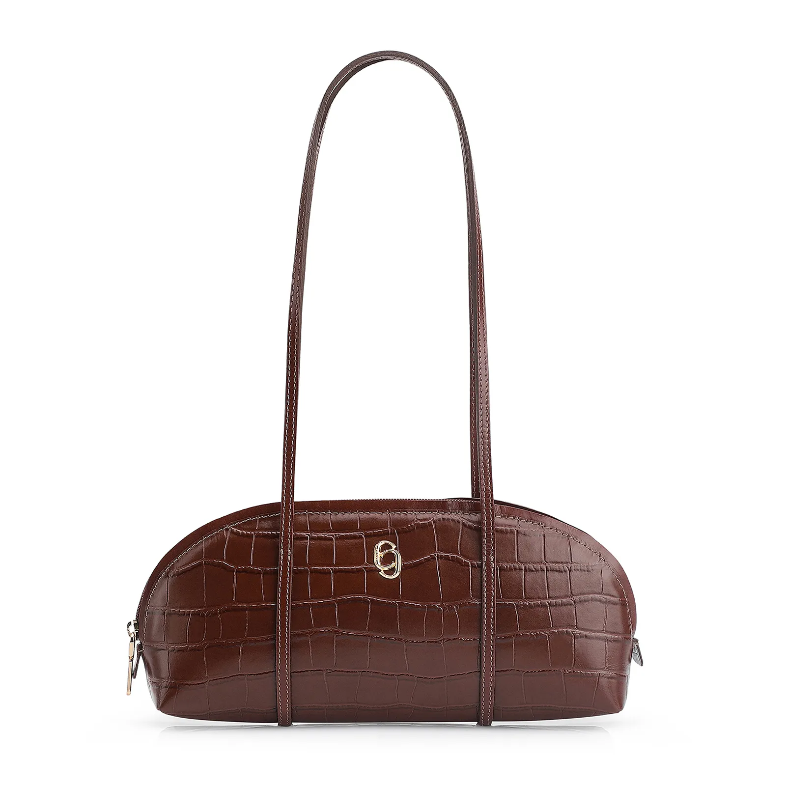 Bolsa De Ombro Couro Croco Marrom