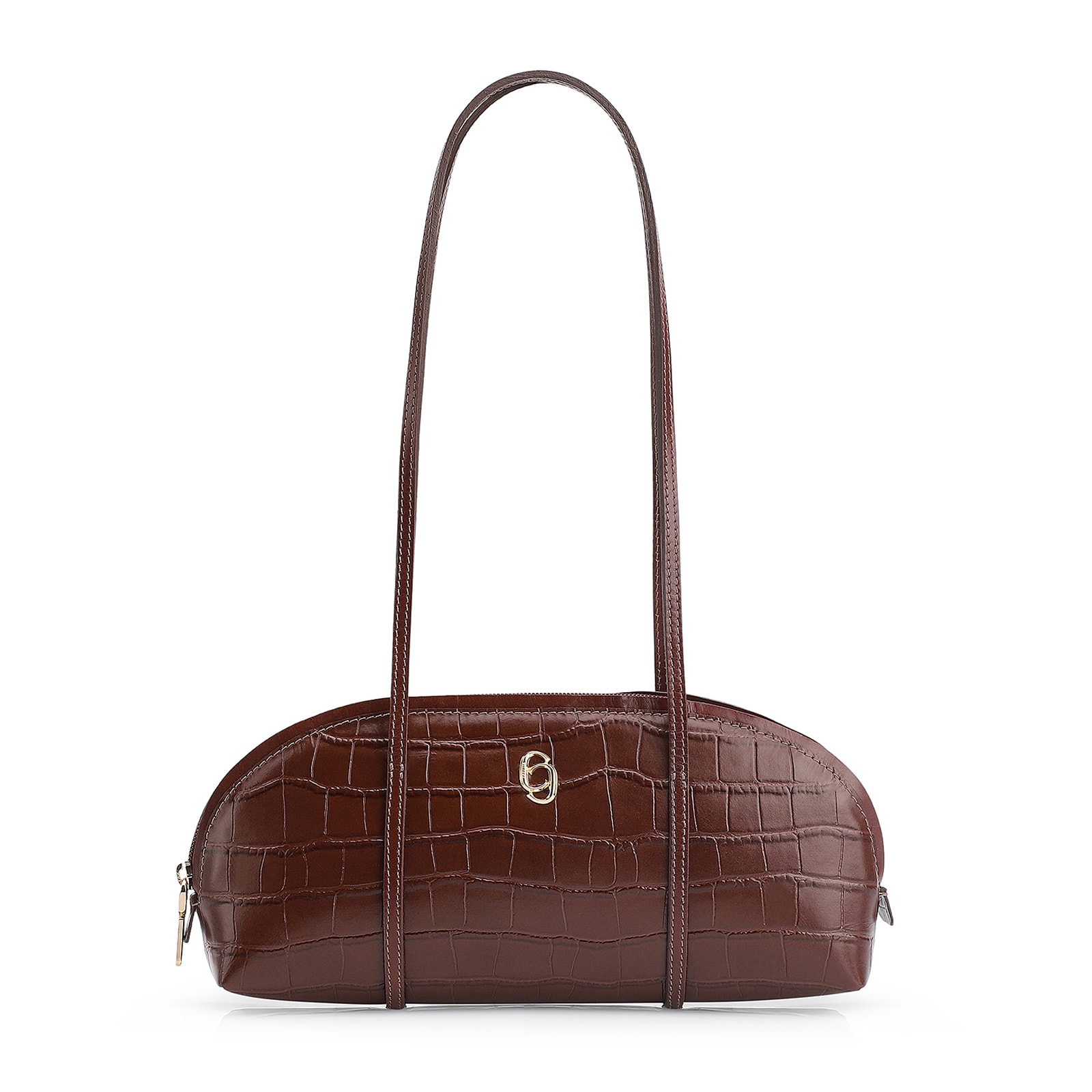Bolsa De Ombro Couro Croco Marrom