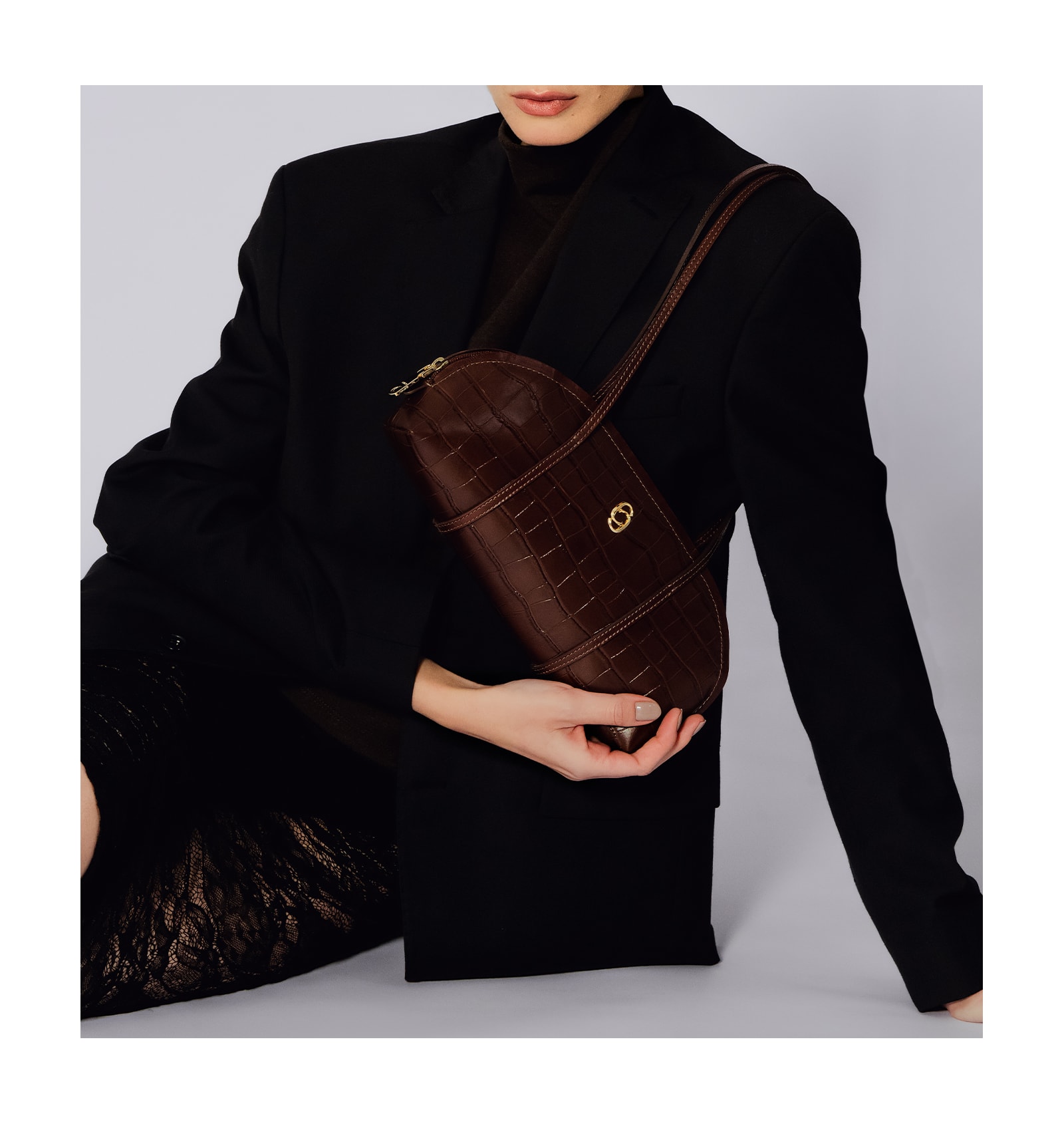 Bolsa De Ombro Couro Croco Marrom