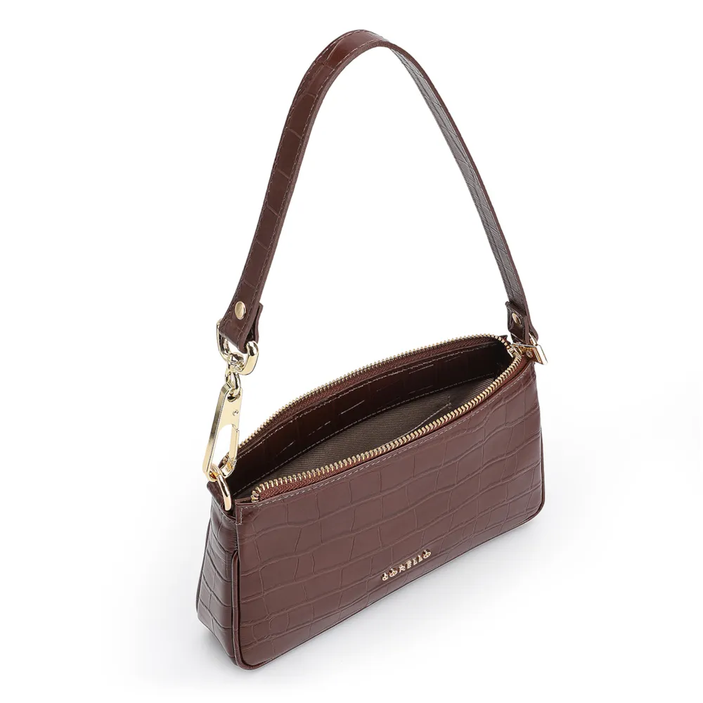 Bolsa De Ombro Couro Croco Marrom - imagem 4
