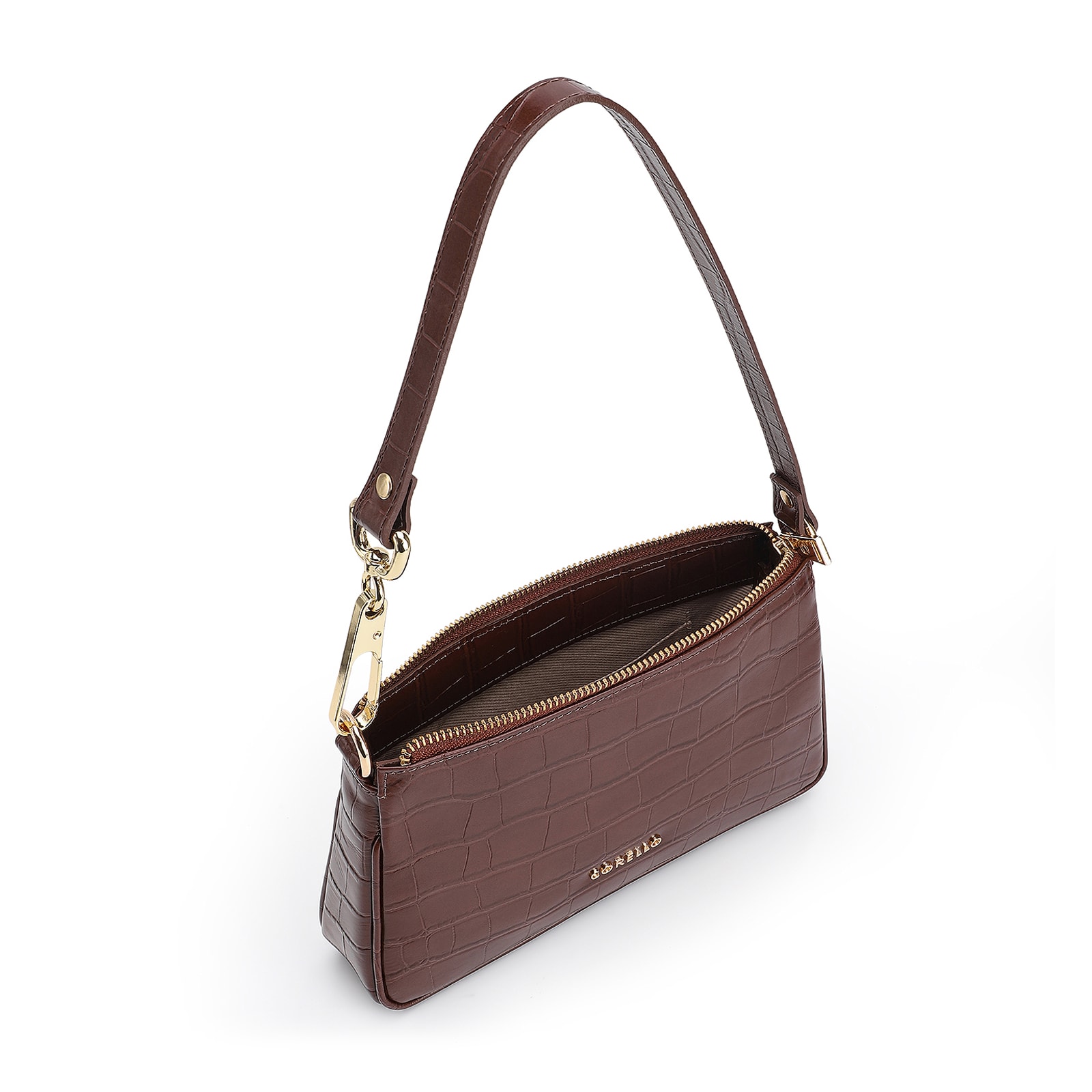 Bolsa De Ombro Couro Croco Marrom