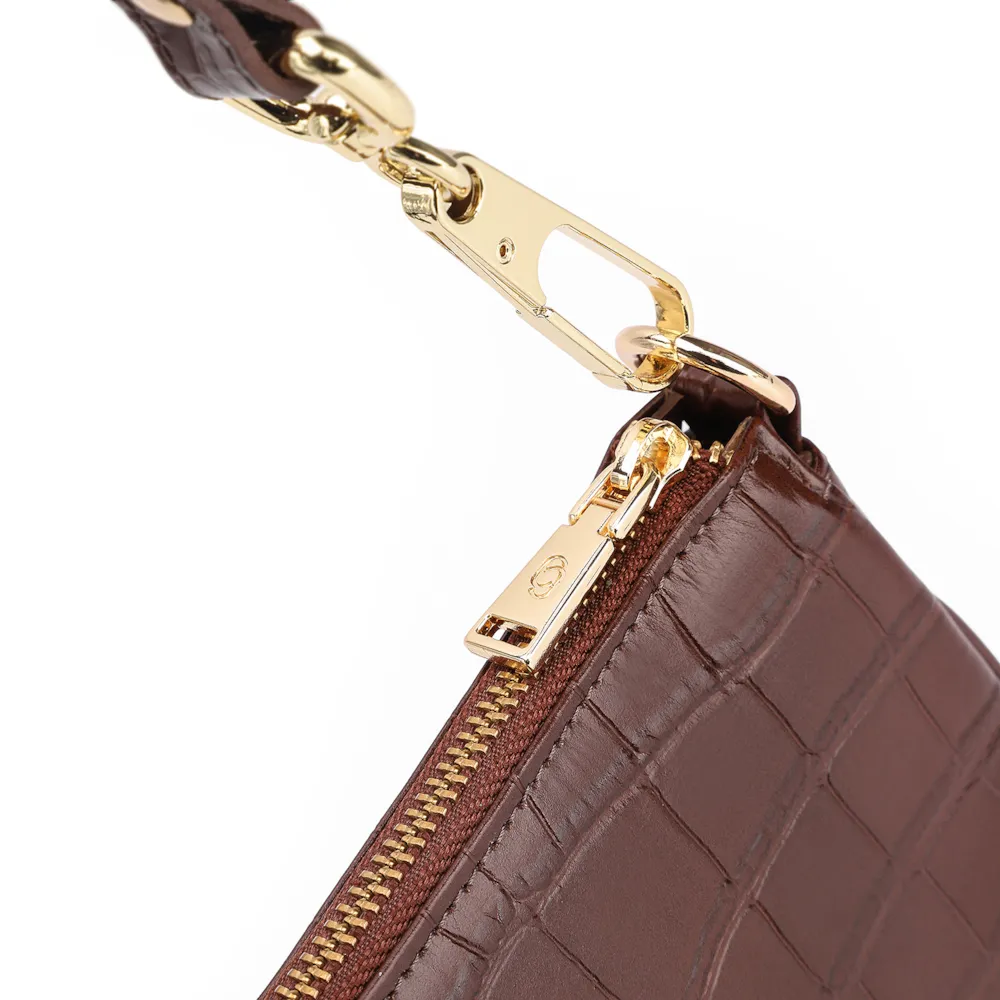 Bolsa De Ombro Couro Croco Marrom - imagem 5