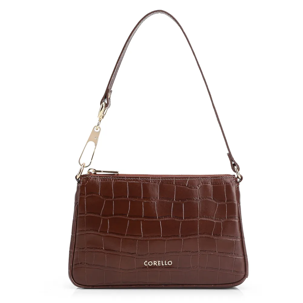 Bolsa De Ombro Couro Croco Marrom