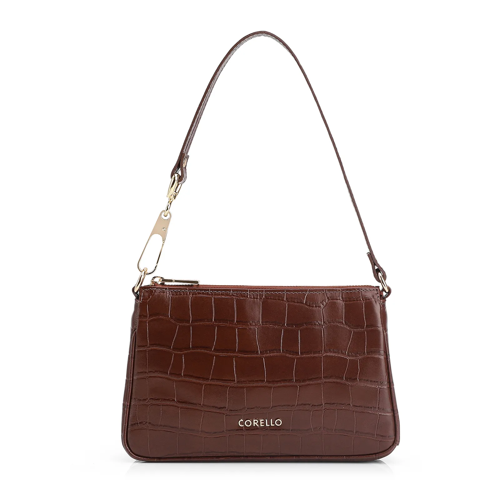 Bolsa De Ombro Couro Croco Marrom