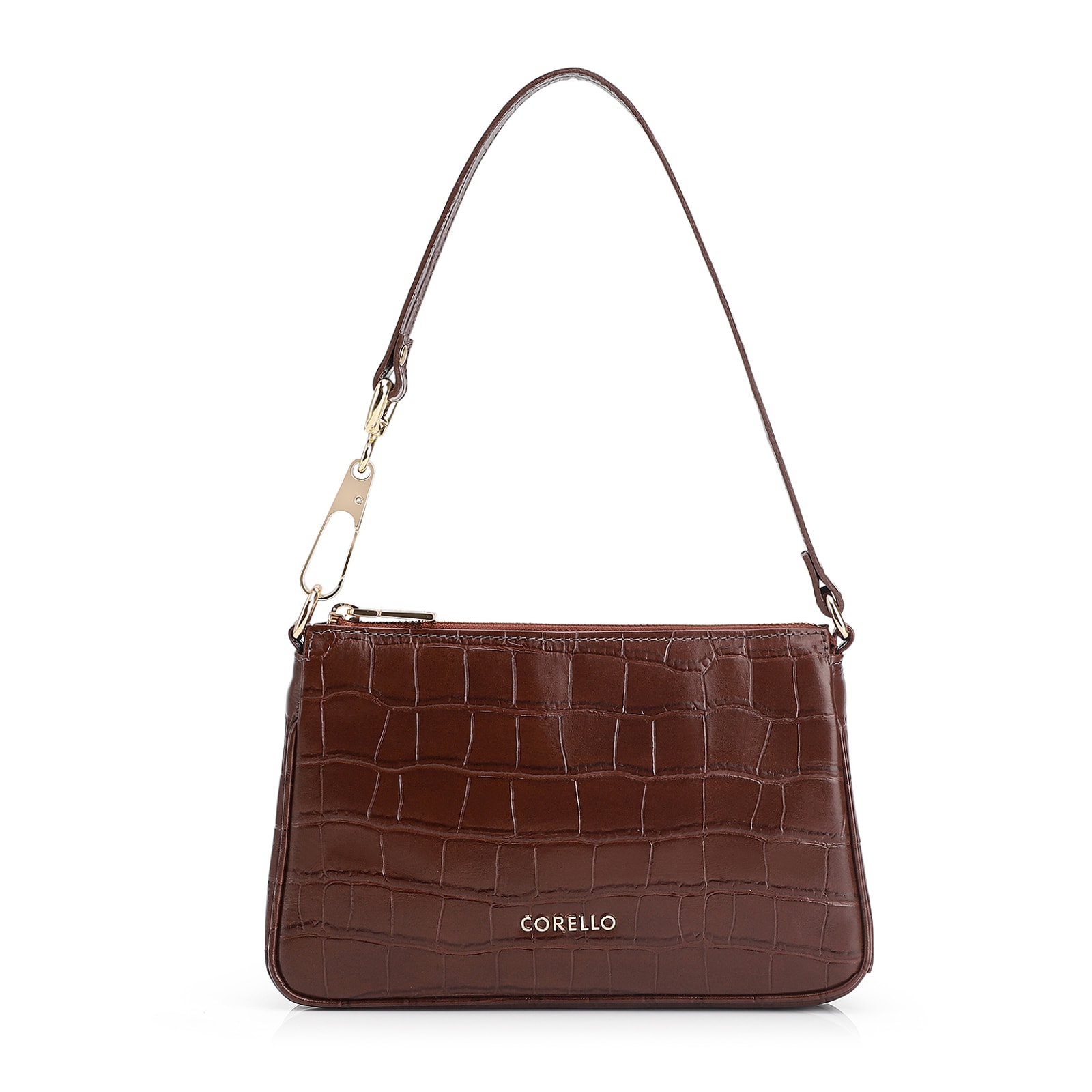 Bolsa De Ombro Couro Croco Marrom