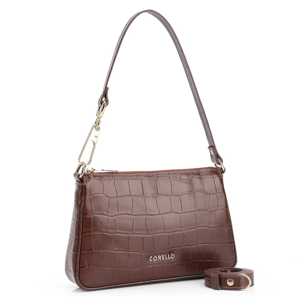 Bolsa De Ombro Couro Croco Marrom - imagem 2