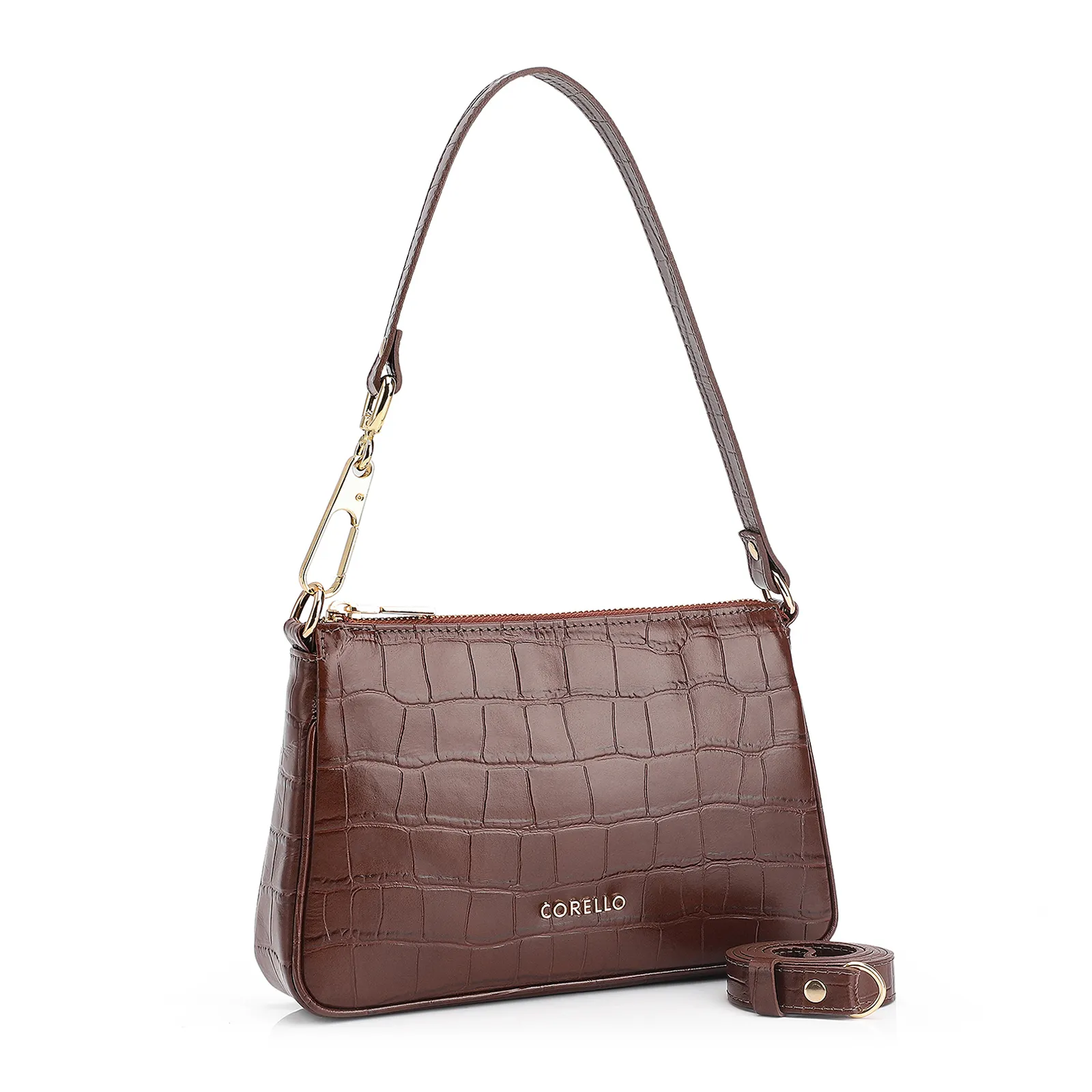 Bolsa De Ombro Couro Croco Marrom