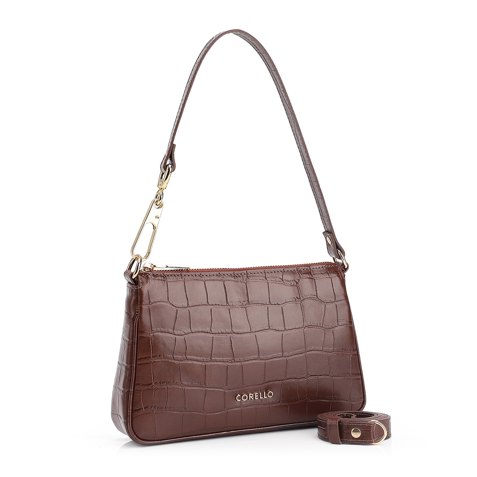 Bolsa De Ombro Couro Croco Marrom