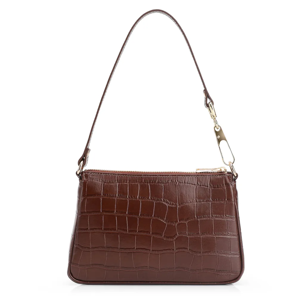 Bolsa De Ombro Couro Croco Marrom - imagem 3