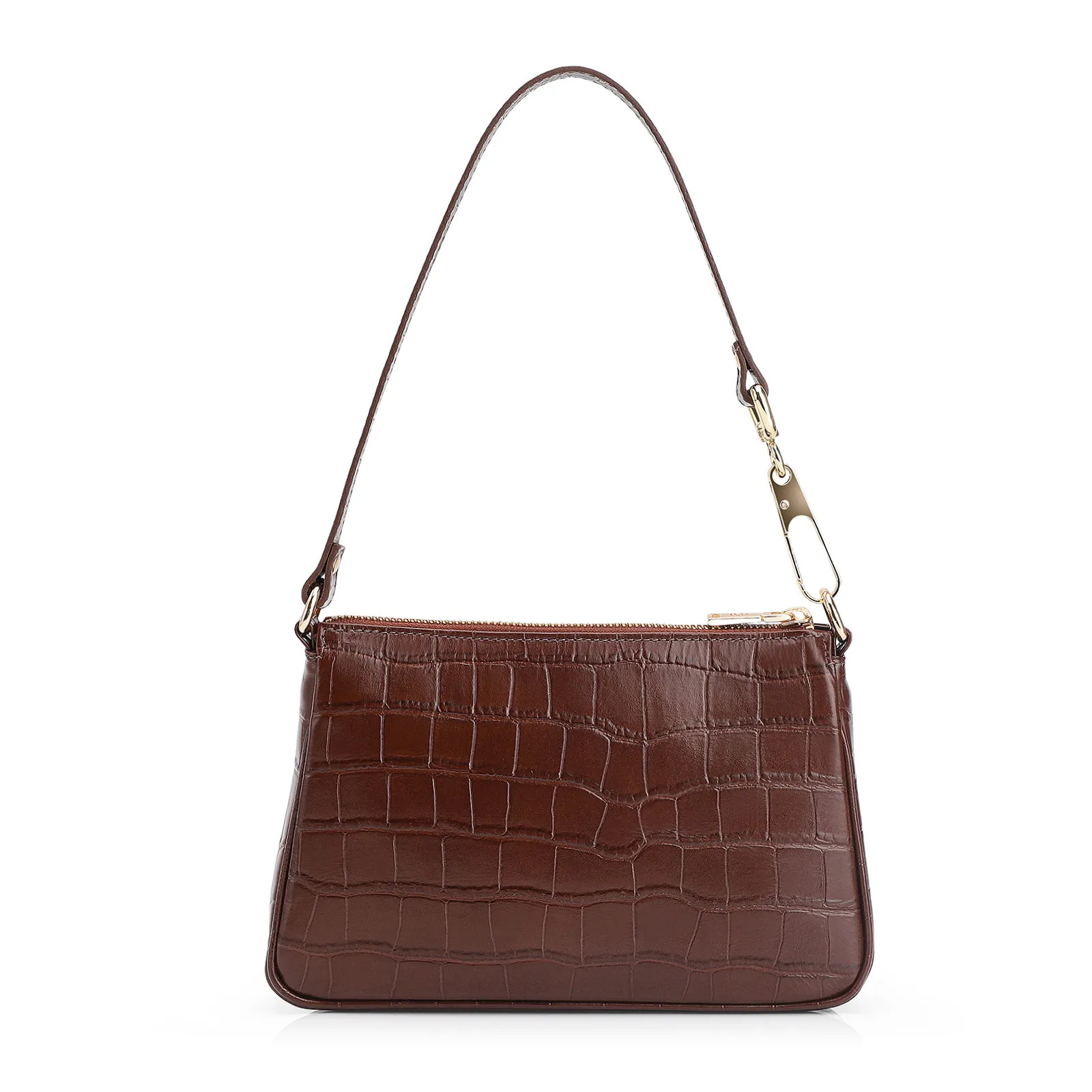 Bolsa De Ombro Couro Croco Marrom