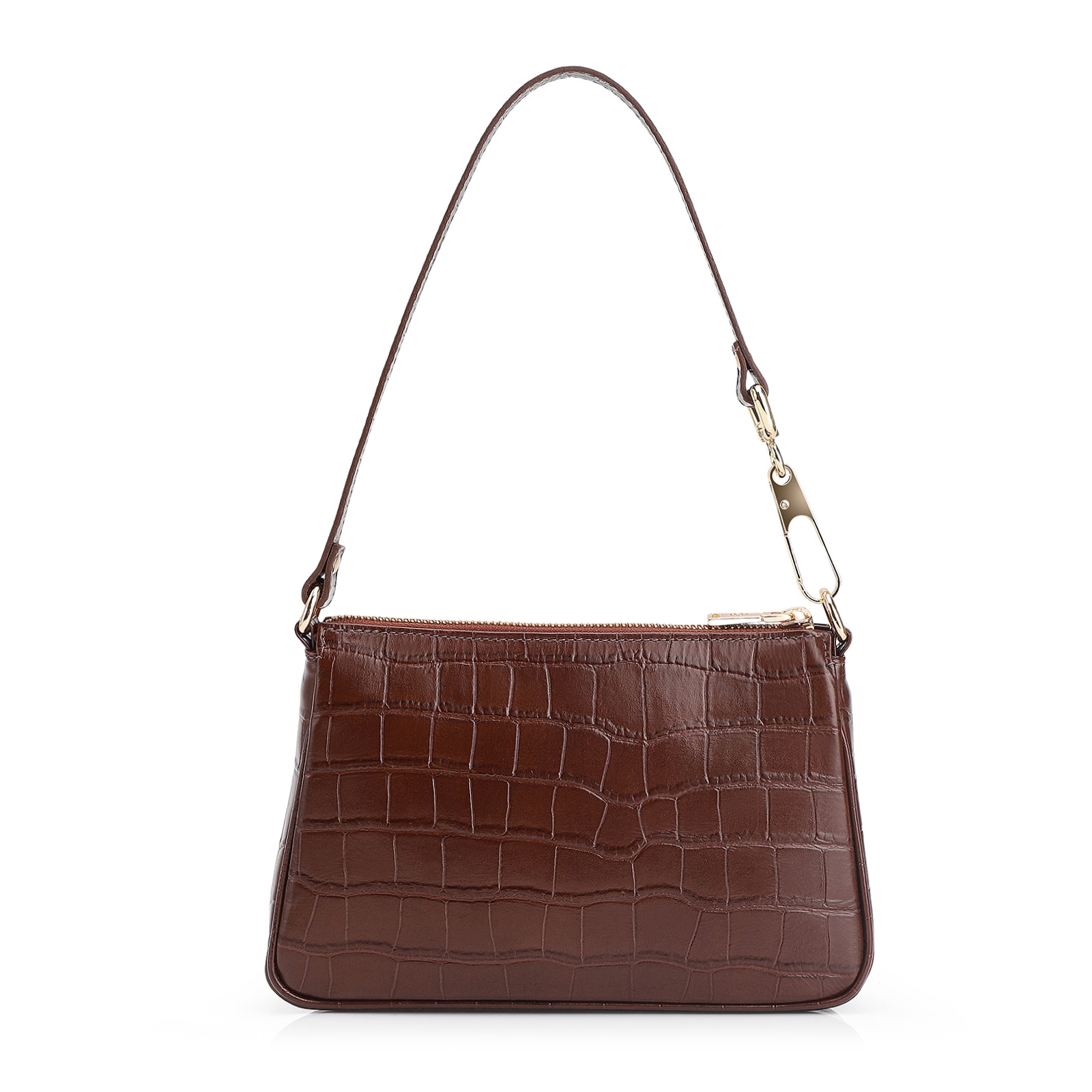Bolsa De Ombro Couro Croco Marrom