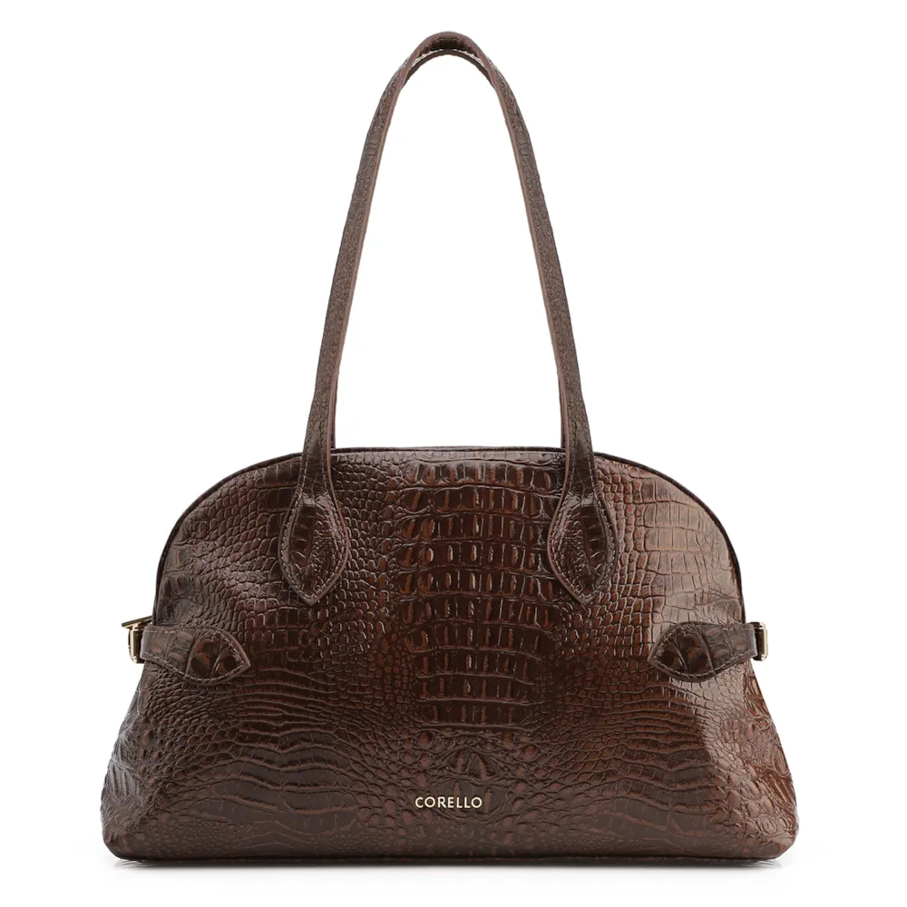  Bolsa De Ombro Couro Croco Marrom