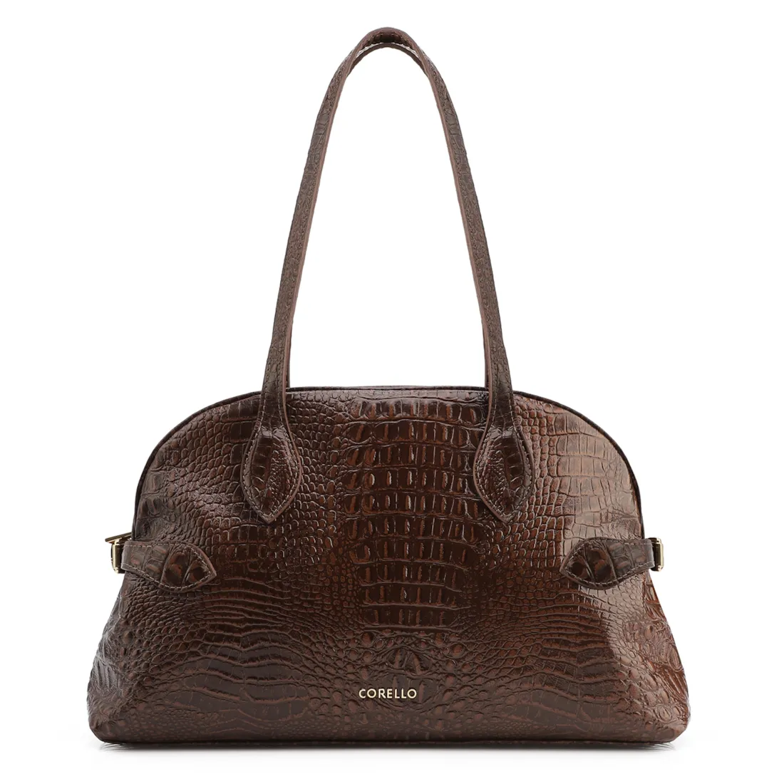  Bolsa De Ombro Couro Croco Marrom
