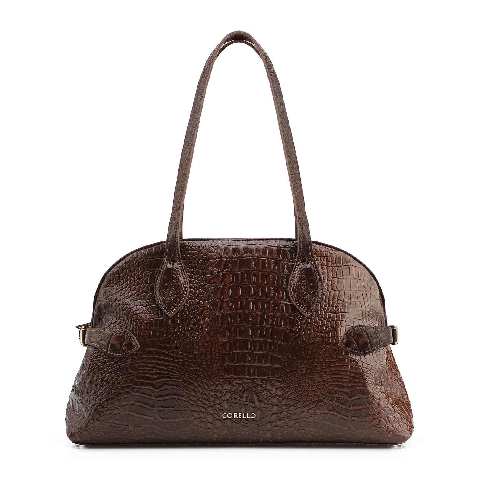  Bolsa De Ombro Couro Croco Marrom